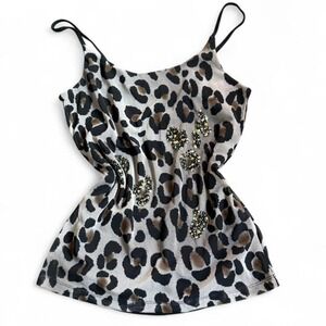 Old Navy Leopard Print Camisole M Y2K Spaghetti Strap Sequin Detail Stretchy